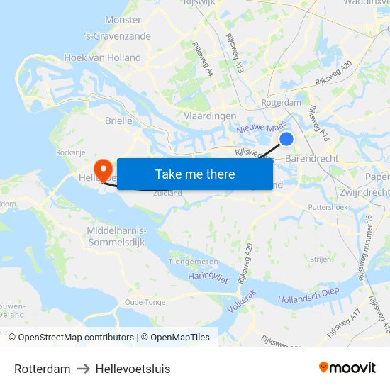 Rotterdam to Hellevoetsluis map