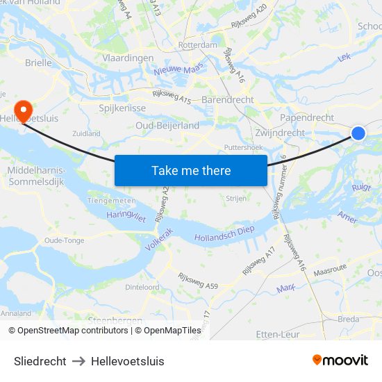 Sliedrecht to Hellevoetsluis map