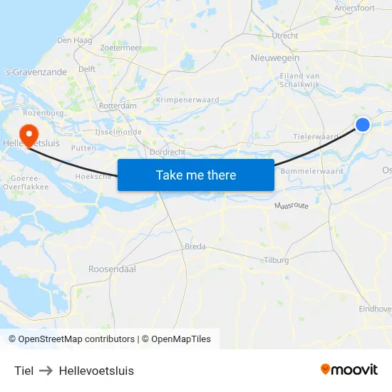 Tiel to Hellevoetsluis map