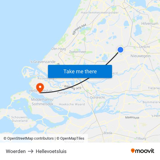 Woerden to Hellevoetsluis map