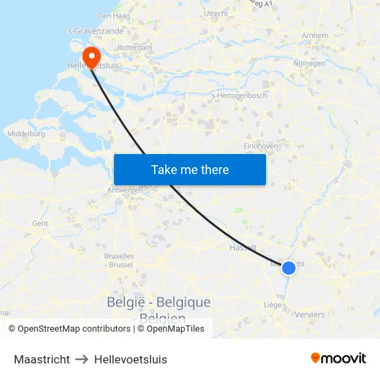 Maastricht to Hellevoetsluis map
