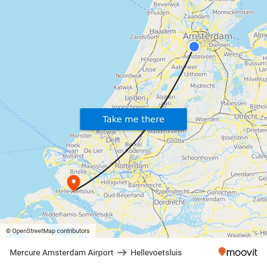 Mercure Amsterdam Airport to Hellevoetsluis map