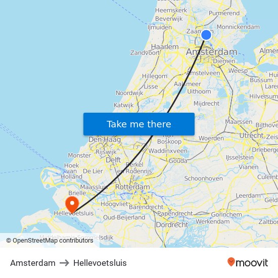 Amsterdam to Hellevoetsluis map