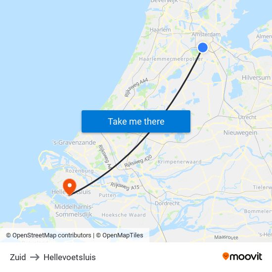 Zuid to Hellevoetsluis map