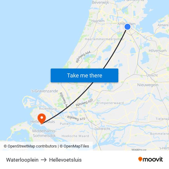 Waterlooplein to Hellevoetsluis map