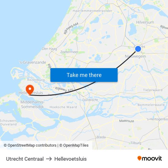 Utrecht Centraal to Hellevoetsluis map