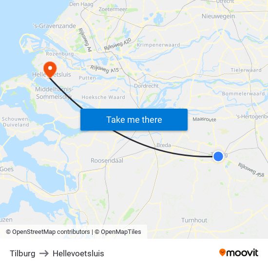 Tilburg to Hellevoetsluis map