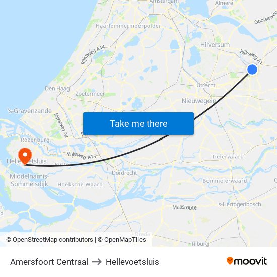 Amersfoort Centraal to Hellevoetsluis map