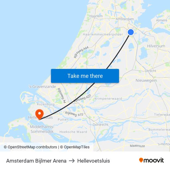 Amsterdam Bijlmer Arena to Hellevoetsluis map