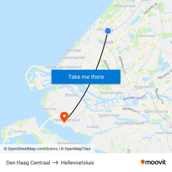 Den Haag Centraal to Hellevoetsluis map