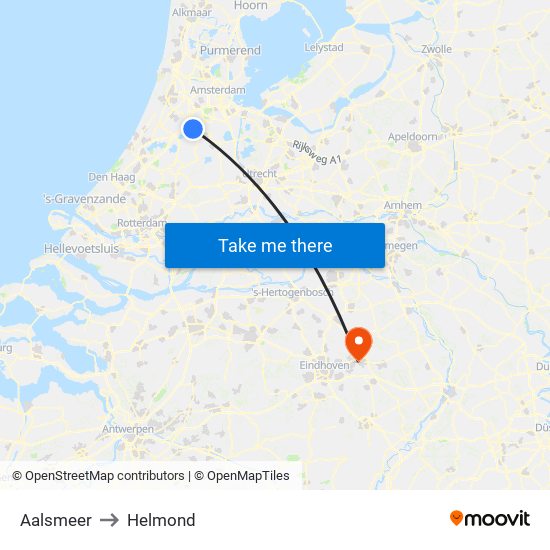 Aalsmeer to Helmond map