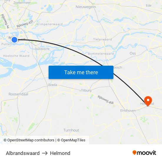 Albrandswaard to Helmond map