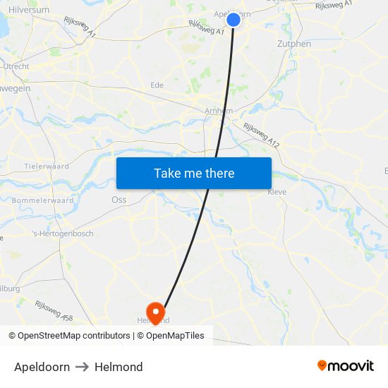 Apeldoorn to Helmond map