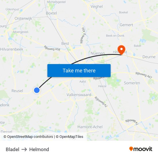 Bladel to Helmond map