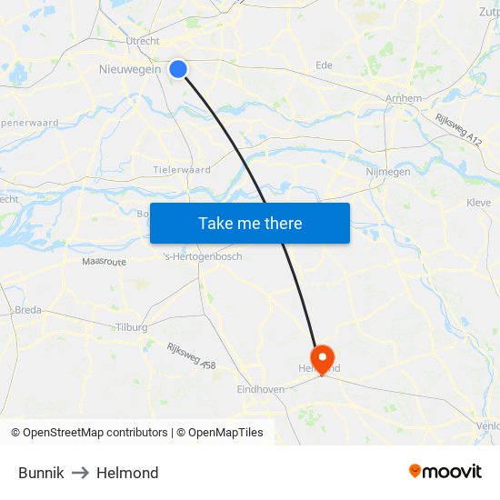 Bunnik to Helmond map