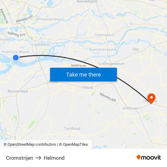 Cromstrijen to Helmond map