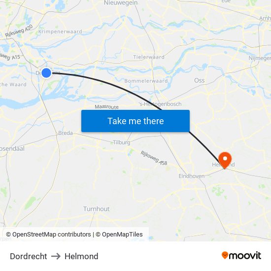 Dordrecht to Helmond map