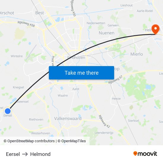 Eersel to Helmond map