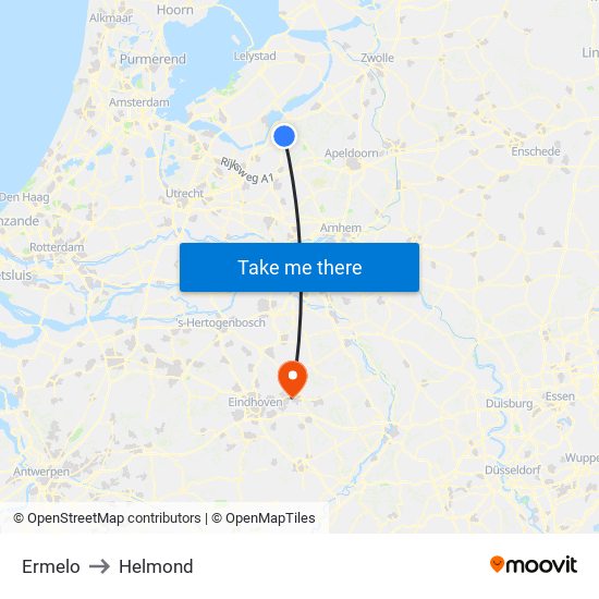 Ermelo to Helmond map