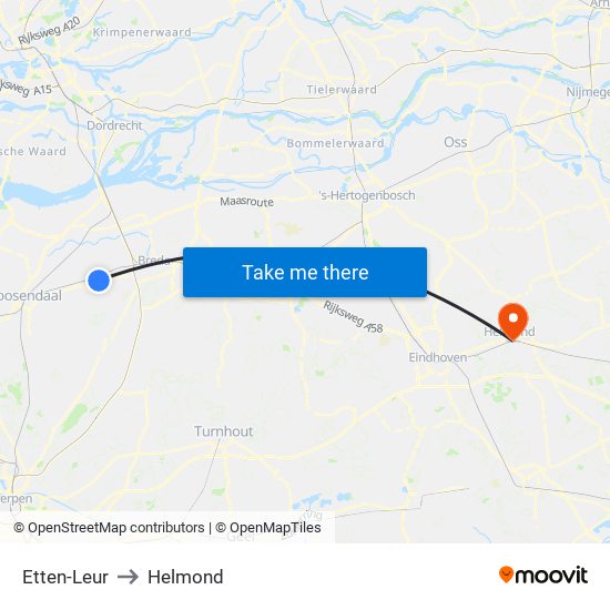 Etten-Leur to Helmond map