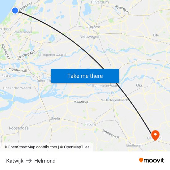 Katwijk to Helmond map
