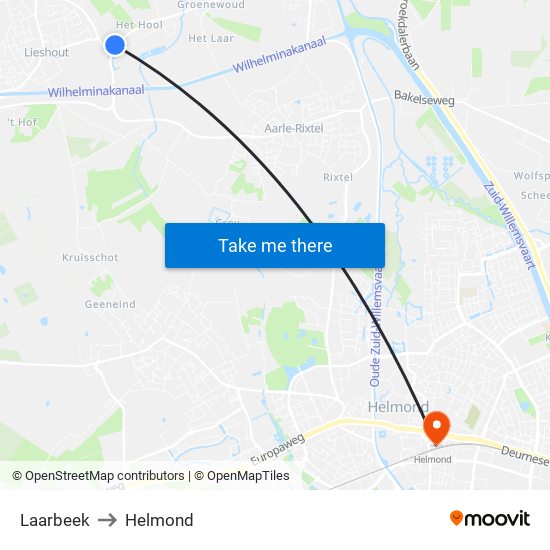 Laarbeek to Helmond map