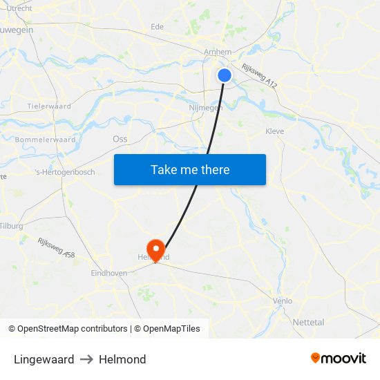 Lingewaard to Helmond map