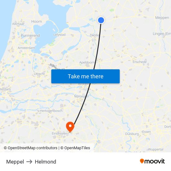 Meppel to Helmond map