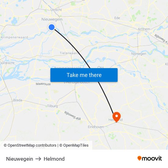 Nieuwegein to Helmond map