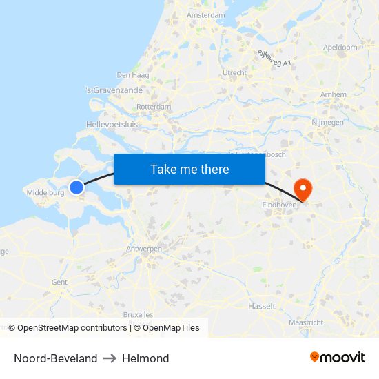 Noord-Beveland to Helmond map