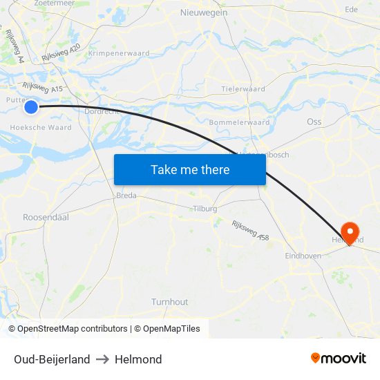 Oud-Beijerland to Helmond map