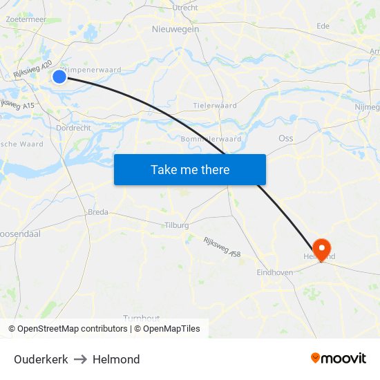 Ouderkerk to Helmond map