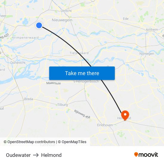 Oudewater to Helmond map