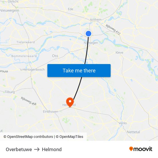 Overbetuwe to Helmond map