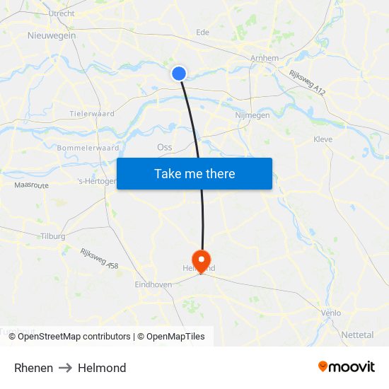 Rhenen to Helmond map