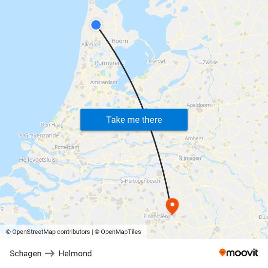 Schagen to Helmond map