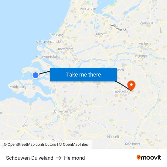 Schouwen-Duiveland to Helmond map