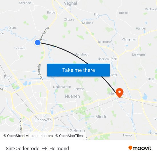 Sint-Oedenrode to Helmond map