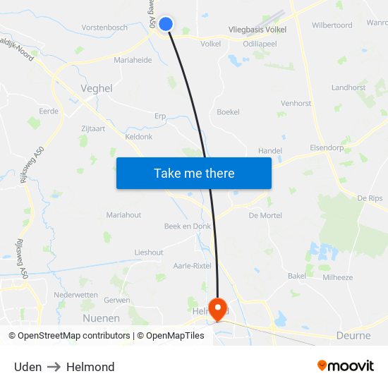 Uden to Helmond map