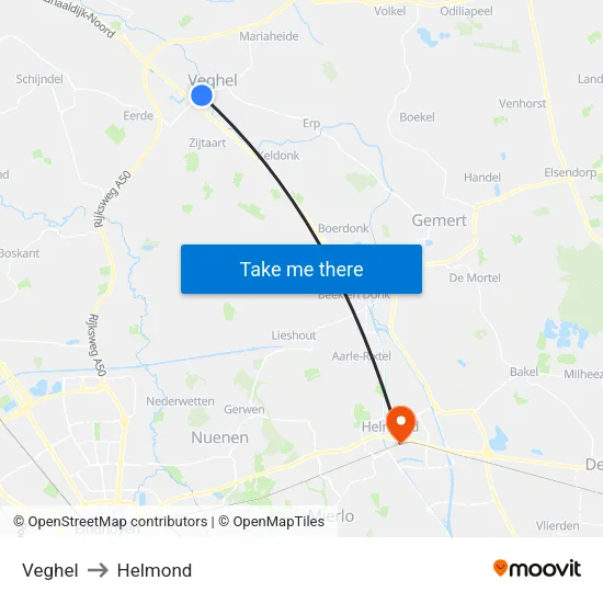 Veghel to Helmond map
