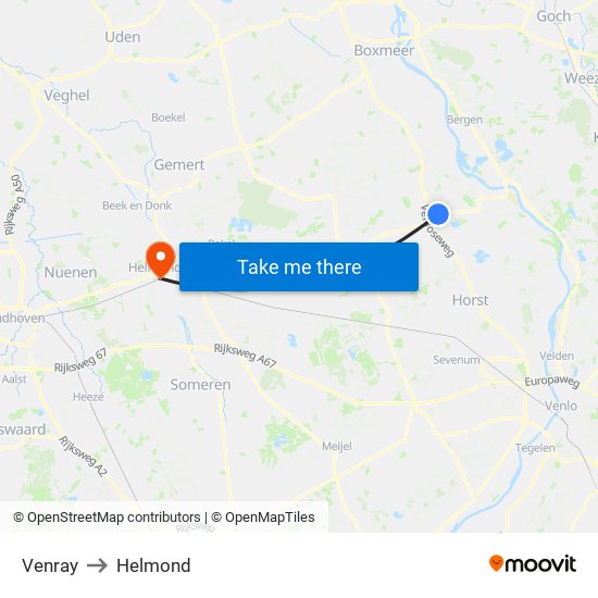 Venray to Helmond map