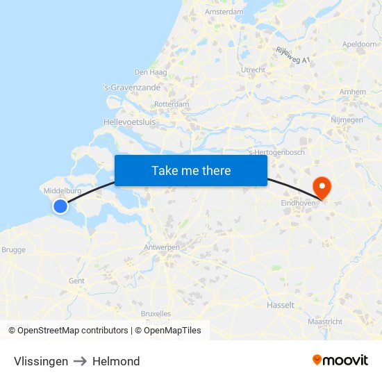 Vlissingen to Helmond map