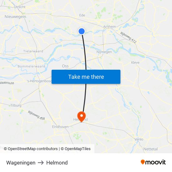 Wageningen to Helmond map