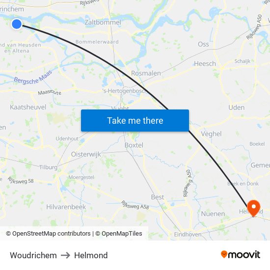 Woudrichem to Helmond map