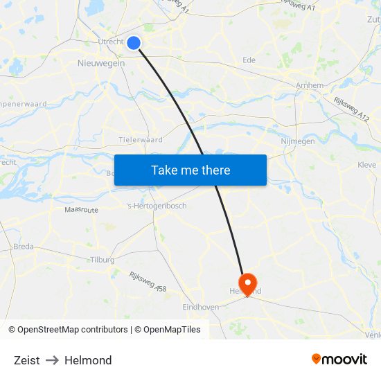 Zeist to Helmond map