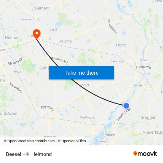 Beesel to Helmond map