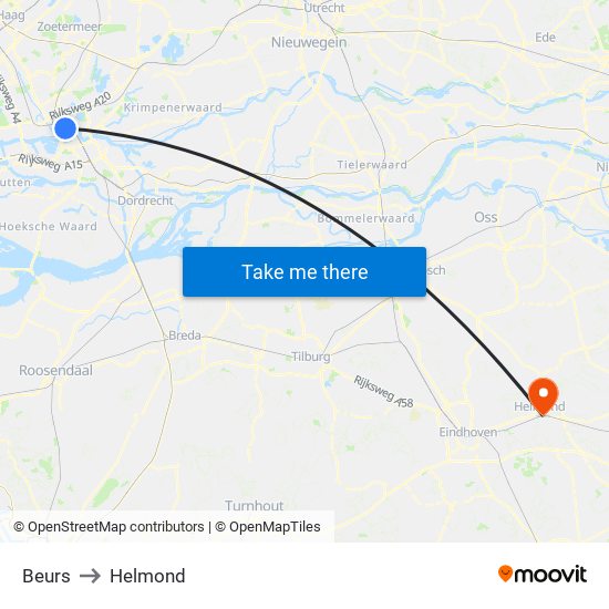 Beurs to Helmond map