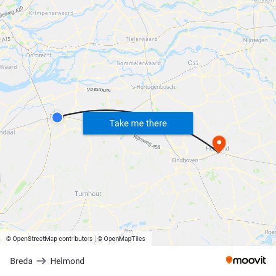 Breda to Helmond map
