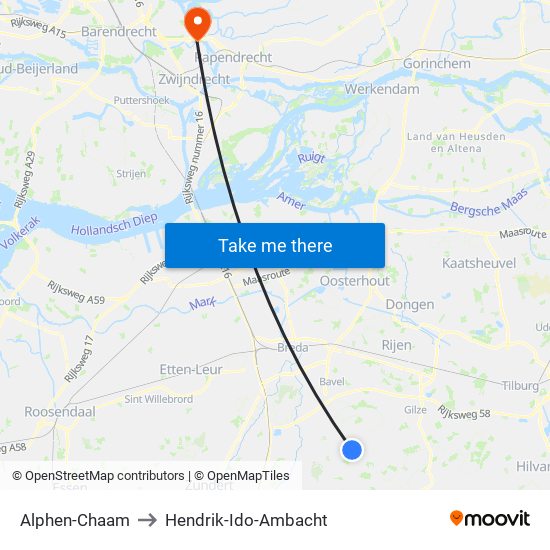 Alphen-Chaam to Hendrik-Ido-Ambacht map