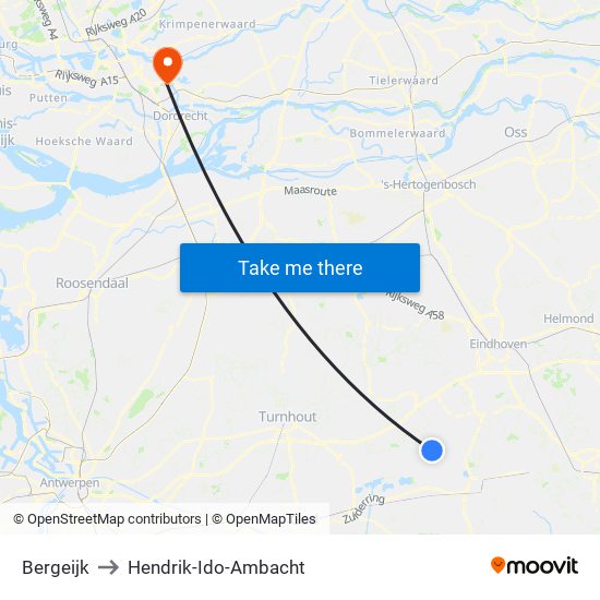 Bergeijk to Hendrik-Ido-Ambacht map